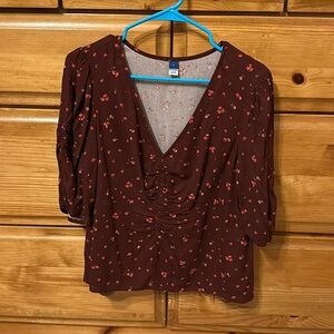Maroon floral blouse